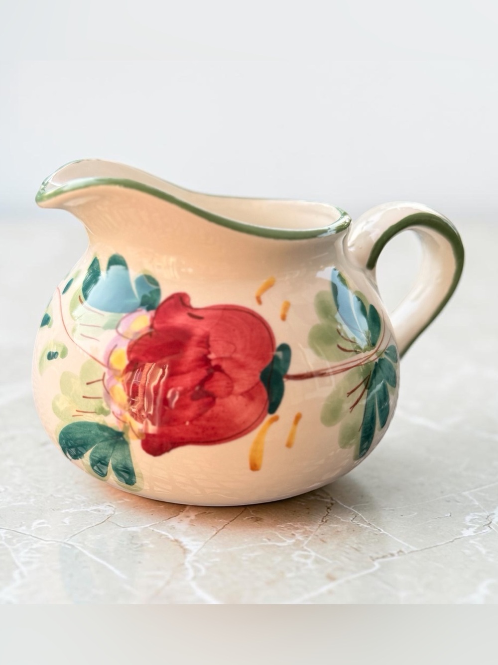Italian Hand-Painted Vintage Floral Ceramic Pitcher 1970-1980, Italian Pottery